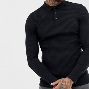 ASOS muscle fit long sleeve polo rib black top
